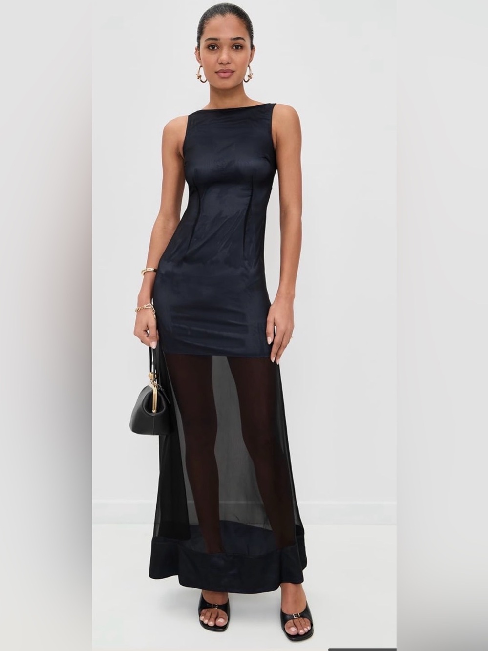 Aligne ~ Amalie Black Sleeveless Maxi Dress with Sheer Overlay